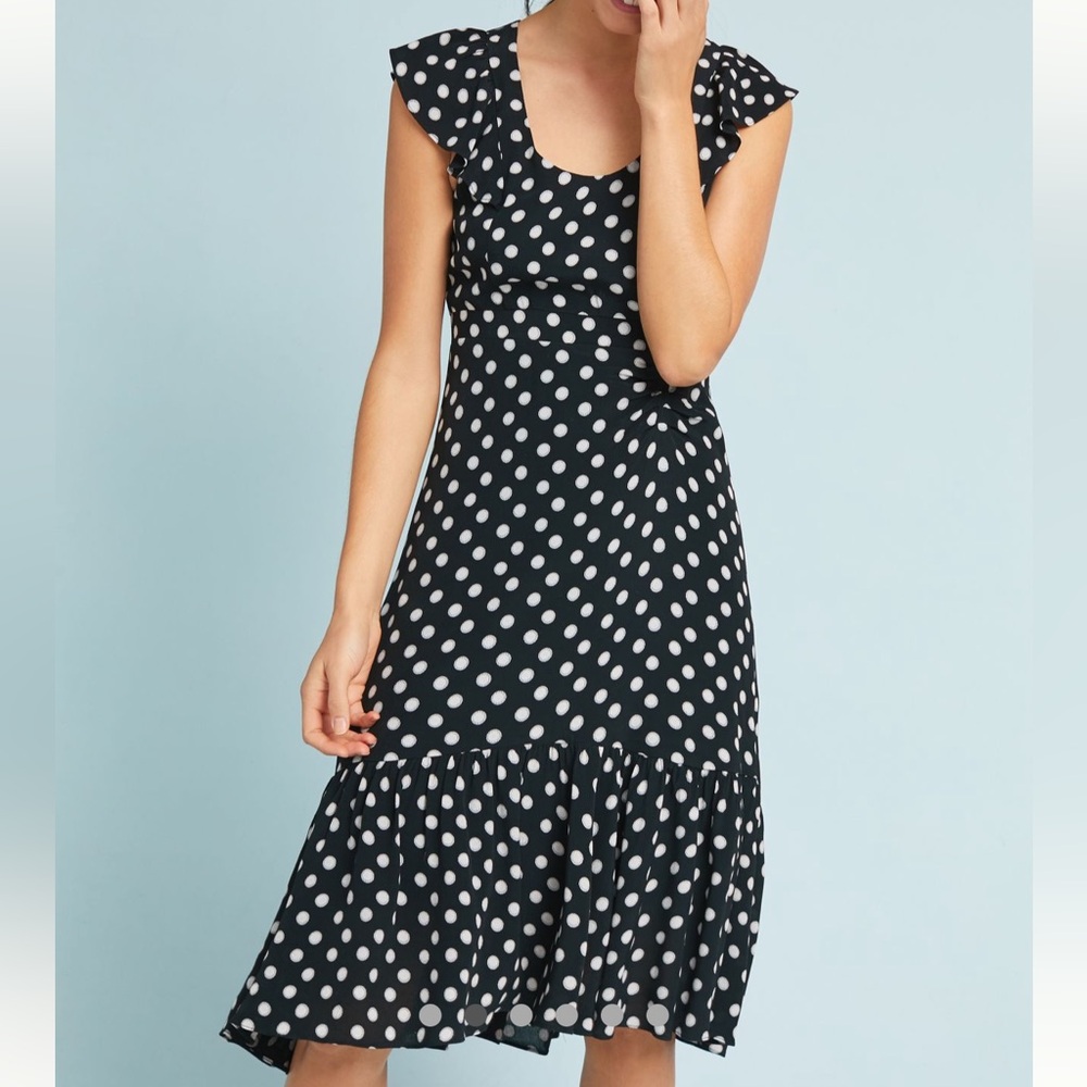 Gathered Polka Dot dress ANTHROPOLOGIE